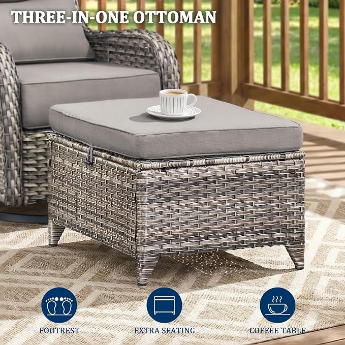 Luxury Swivel Rocker Chair Sofa Set with 6" Thick Cushions,12-Piece Wicker Patio Furniture Set with Ottoman,Outdoor Comfortable High Back Chair Patio Furniture Set - Gery | Gery