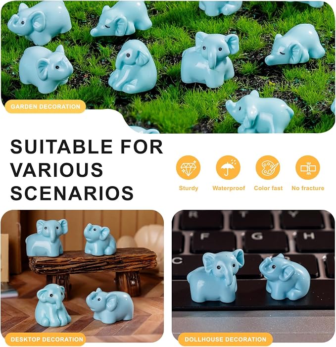 60 pcs Mini Resin Elephant Many Styles Variety Tiny Animals Figures Miniature Little Small Animal Figurines Bulk for Micro Fairy Garden Landscape Accessories Hide Crafts Decor Aquarium