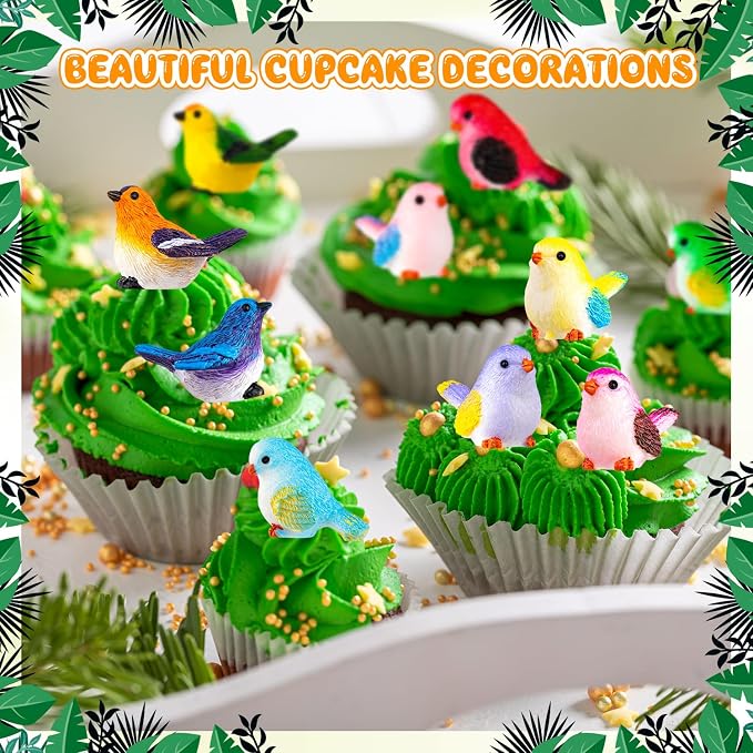 72PCS Miniature Cute Bird Decorative Figurines 11 Styles Mini Resin Birds | Micro Landscape Home Meetings Decoration, Cake Topper