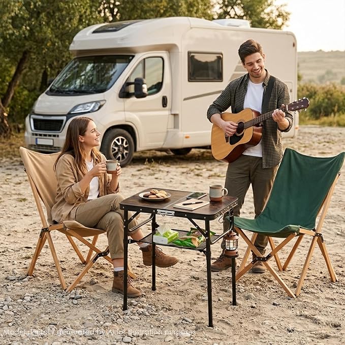 Folding Picnic Table 2ft Portable Camping Table Adjustable Heights Metal Aluminum Lightweight Foldable Small Card Table with Carry Handle for Indoor Outdoor Camp RV BBQ Beach