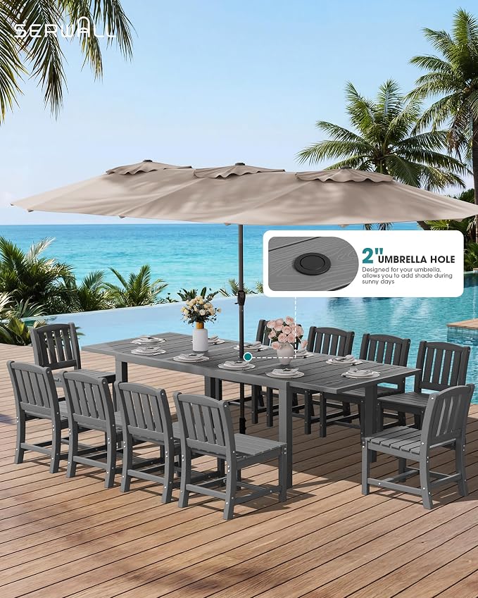 SERWALL Outdoor Dining Chairs Set of 2, Grey | All-Weather HDPE Patio Armless Chairs Suitable for Outdoor Dining Table