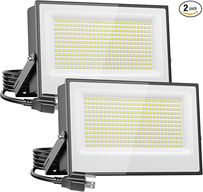 Onforu 300W Flood Lights Outdoor,30000lm Bright LED Work Light with Plug,Daylight White LED Stadium Lighrs,IP66 Waterproof Security Yard Lights for Yard Garage Stadium 2 Pack