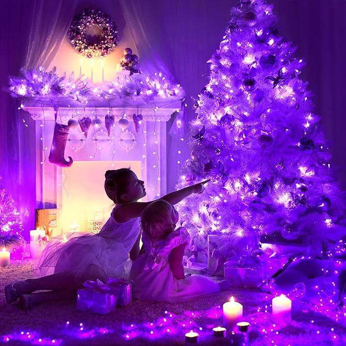 JMEXSUSS 4 Pack Solar Halloween Lights, 33FT 100 LED Purple Fairy Lights | Outdoor Waterproof, 8 Modes Solar String Lights for Outside Tree Party Patio Garden Christmas Halloween Decorations