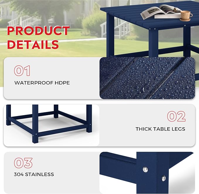 Costaelm Outdoor Kids Table, Toddler Dinner Table Baby Desk Outdoor Childrens Party Tables for Arts & Crafts, Snack Time, Multi-Activity Desk for Ages 2-8 in Classroom/Outside, Navy Blue