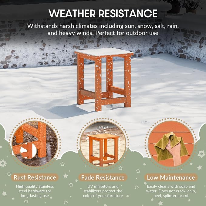 WestinTrends Malibu Kids Outdoor Patio Furniture HDPE Adirondack Square Side Table, Orange