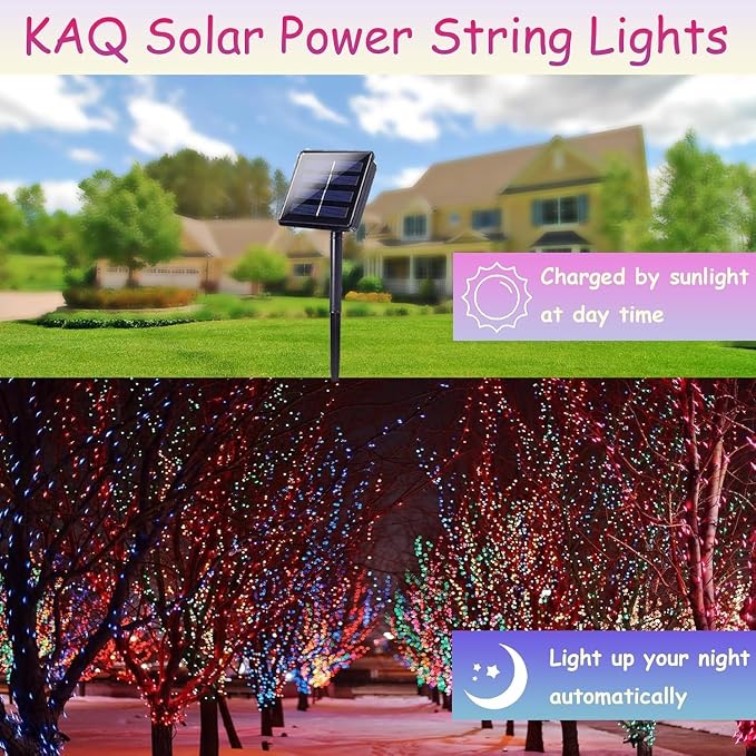 Multicolor Solar Christmas Lights 2Pack Total 180FT 500LED, String Light Outdoor Waterproof, Auto On/Off with 8 Modes Solar Twinkle Lights for Outside Tree Christmas Decorations (Multicolor) | Total 180FT Flexible Wire With Bright LEDs, 8 Twinkle Modes...