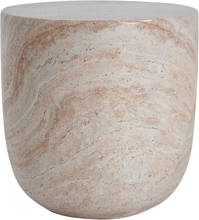 Outdoor Side Table Faux Marble End Table Faux Stone Side Tables Travertine Small Coffee Tables for Indoor Outdoor, Garden Stool Plant Stand for Porch, Backyard Patio, Bowl