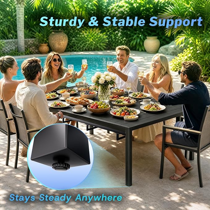 bigget Extendable Patio Dining Table for 8, 78.8" Long Rectangular Expandable Outdoor Dining Table for 8, 500LBS Powder-Coated Black Metal Extra Large Outdoor Patio Table for Outside, Garden, Lawn