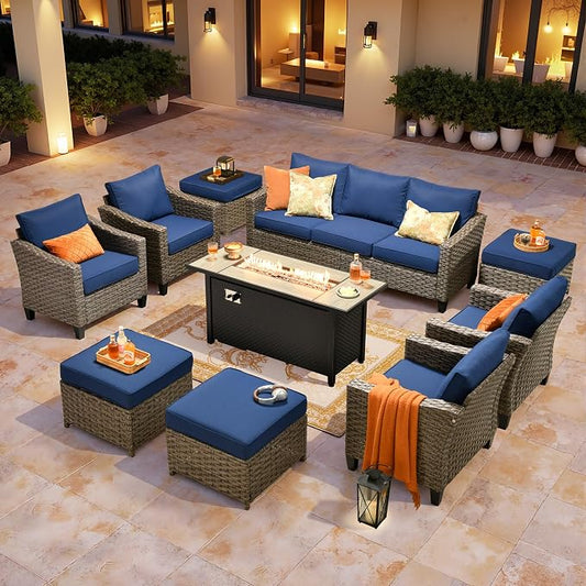 CAODOC Wicker Patio Furniture Set,8 Pieces Modern Outdoor Conversation Set Sectional Sofa with Cushion and Ottomans for Garden, Poolside, Backyard