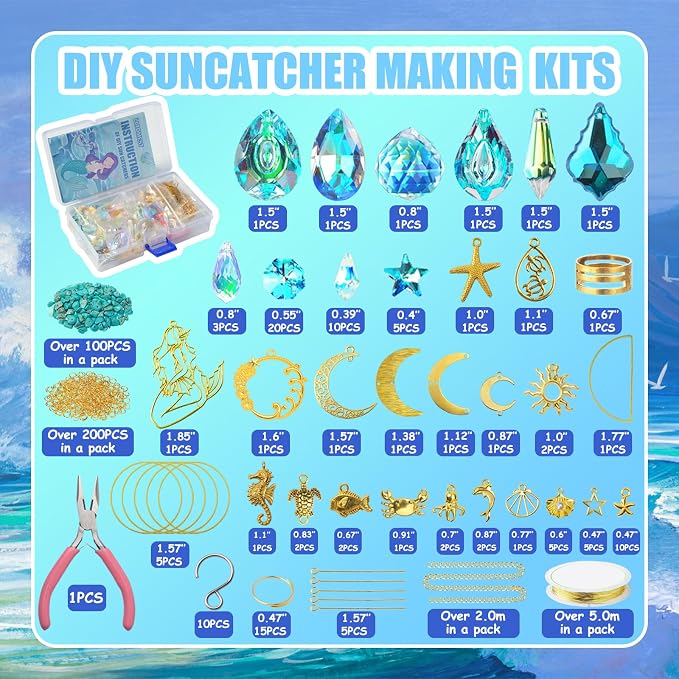 WASTROYAL 420pcs DIY Suncatcher Kit Crystal Prism for Adults Hanging Decor | Crystal Suncatcher Kit, DIY Crystal Hanging Prisms for Window/Garden, Rainbow Maker, Craft Gift for Adults with Tutorial