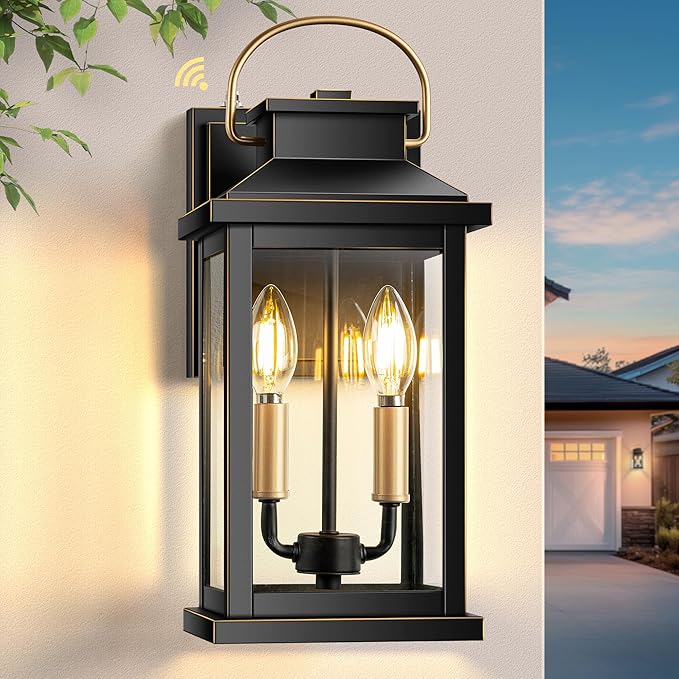 VIANIS Large Porch Lights Outdoor Dusk to Dawn, Black Gold Trim, Anti-Rust | Waterproof Exterior Lighting Fixtures Wall Mount for House, Outdoor Sconces Wall Lighting for Patio, Coach Lights for Garage