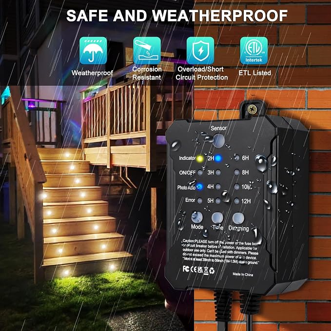 Dimmable LED Deck Lights with Timer and Photocell Sensor and Protecting Shell φ32mm,40Pack Outdoor LED Smart Deck Lighting IP68 Waterproof for Garden,Yard Stair, Patio, Floor Decoration