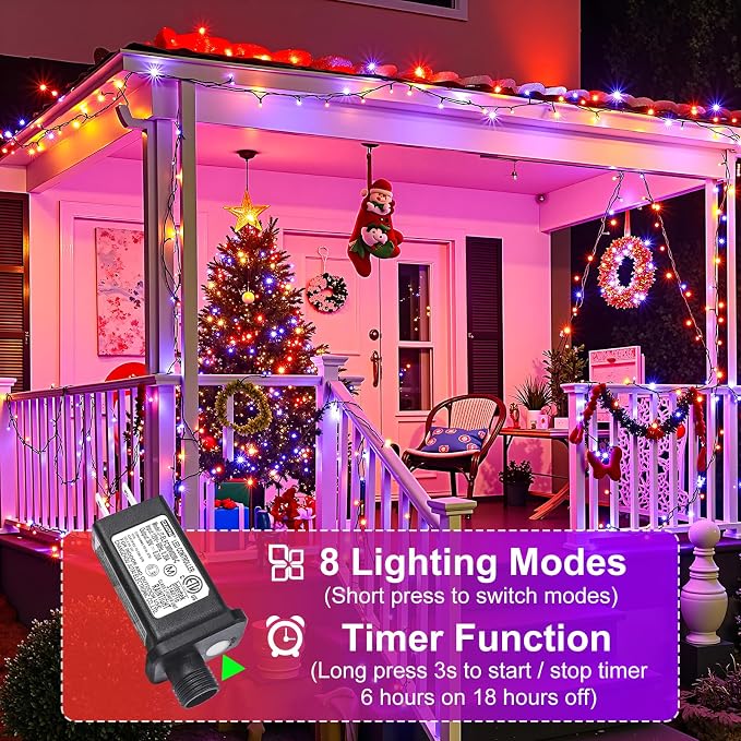 Orange and Purple Halloween Lights, 66FT 200 LED Outdoor String Lights | Waterproof 8 Modes Plug in Connectable Halloween Decorations for Outside Indoor Home Garden Patio Party Holiday