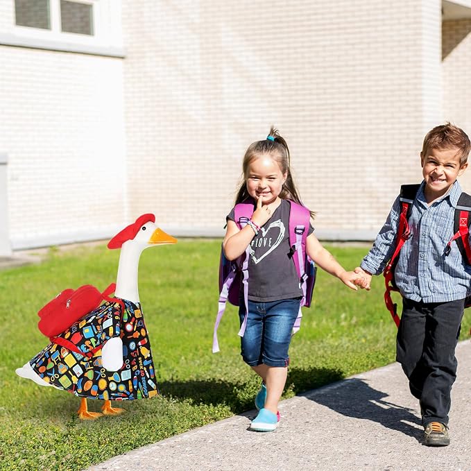 FuWeave Back to School Porch Goose Outfit Set for Plastic Statue Lawn Porch Goose Clothes with Schoolbag for Patio Decor