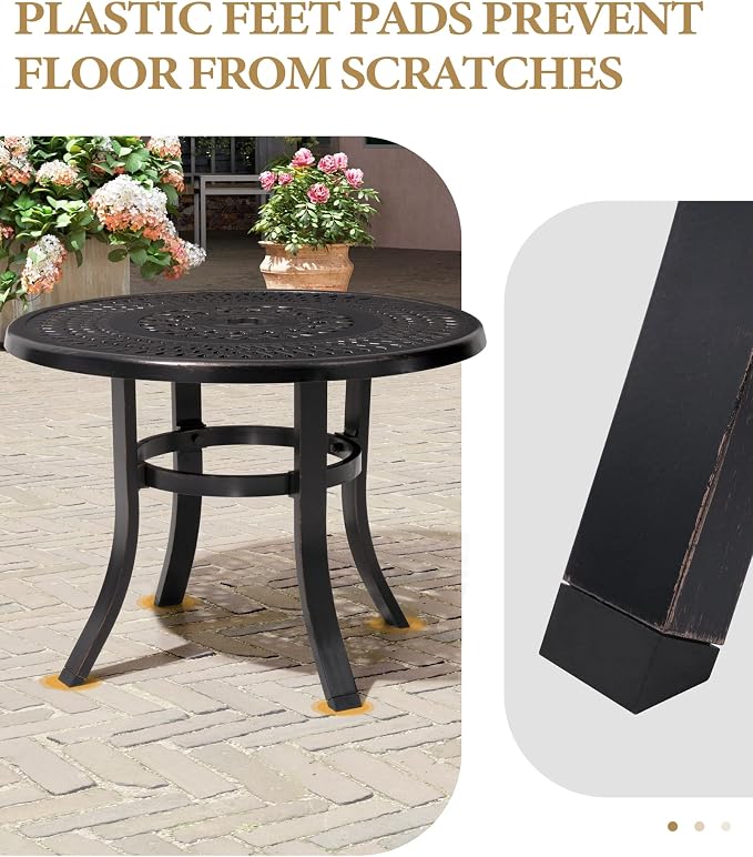 Crestlive Products Cast Aluminum Patio Side Table - Outdoor 24'' Small Round Table with Umbrella Hole Anti-Rust Design for Backyard Porch Pool Balcony, Black with Bronze Spot