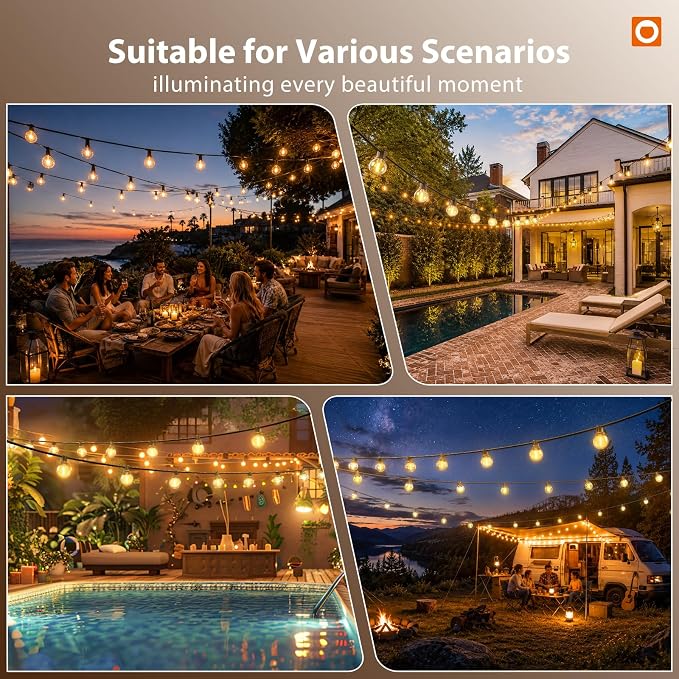 addlon 198FT Solar String Lights Outdoor, Waterproof, USB Charging | Dimmable, 3 Light Modes, Remote, 60+4 G40 LED Bulbs, Easy Install, for Large Backyard, Garden, Porch, Wedding, Party, Camping