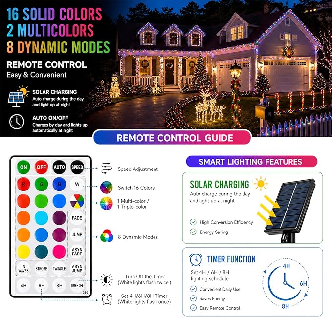 Vigdur 33FT Solar Rope Lights Outdoor with Remote, 100 LEDs, 18 Colors | IP65 Waterproof, 8 Modes, Remote Control, 3 Timer Option, Solar Lights Outdoor for Pool Fence Tree Garden And Christmas Decor