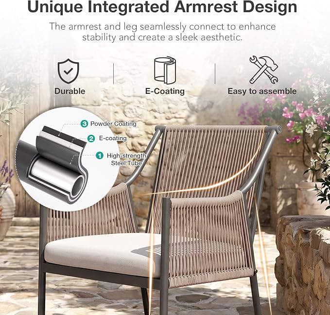 Patiorama 7-Piece Outdoor Dining Set, Patio Wicker Dining Table Chair Set with 55"-71" Acacia Wood Expandable Table & Embossed Rattan Wicker Rope Chairs, Dining Table Chair Set for Yard Garden, Beige