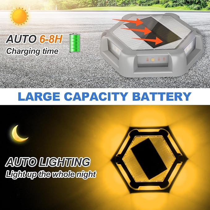 Solar Dock Lights Driveway Deck Lights - 24 Packs Waterproof Outdoor LED Aluminum Dock Lighting Warning Step Light for Driveway Sidewalk Garden Pathway Yard (Warm White)