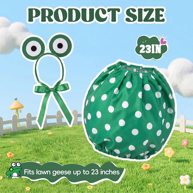 23" Porch Goose Outfit Frog Goose Dress Clothes with Crochet Frog Eyes Hood and Green Polka Dot Bubble Dress Costume for 23" Gooses Statue Decoration Patio Yard Garden Lawn Outdoor Decors