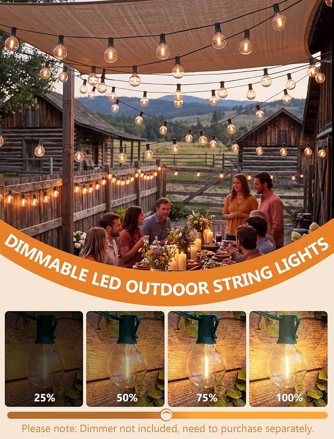 25FT LED Outdoor Christmas String Lights Waterproof, Hanging G40 Globe Patio Lights with 27 LED Shatterproof Warm White Bulbs, Outdoor Christmas Decorations Light for Wedding Party Backyard, Green