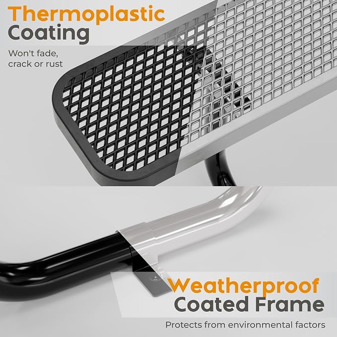 Metal Picnic Tables for Outdoors with Umbrella Hole - Coated Steel Heavy Duty Commercial Grade Furniture (Black, 46 in, Square, Expanded Steel)