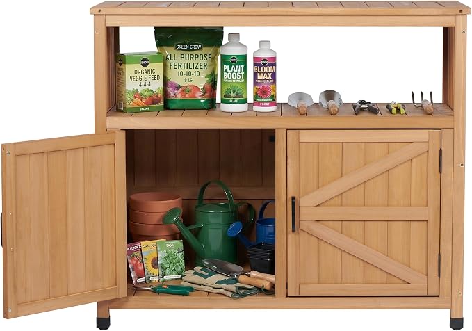 Wooden Patio Bar Table Set with Storage, Buffet Cabinet Sideboard for Outdoor and Indoor