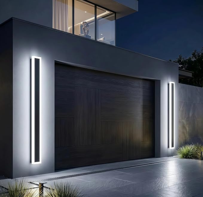Modern Outdoor Wall Light 1pack 59in, 4.72in Width, Dimmable LED | 3000LM for Garage Front Door Porch, IP65 Waterproof Outdoor Sconce, Cover All Jbox, 3000K-6000K Adjustable, Matte Black