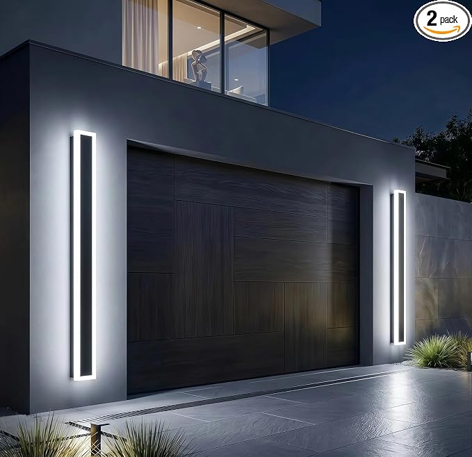 Modern Outdoor Wall Light 2pack 31in, 4.72in Width, Dimmable LED | 3200LM for Garage Front Door Porch, IP65 Waterproof Outdoor Sconce, Cover All Jbox, 3000K-6000K Adjustable, Matte Black