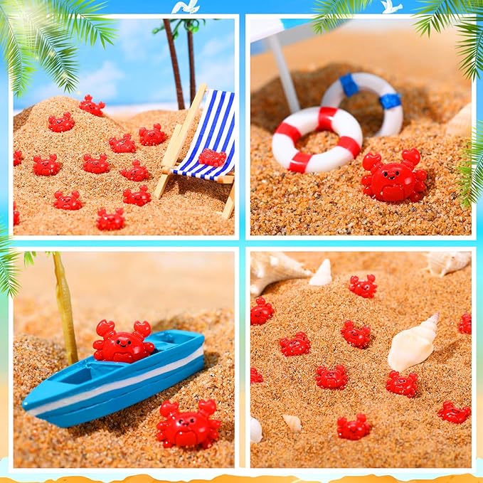 Geelin 100 Pcs Mini Crab Figurine Tiny Resin Crab Realistic Ornament Decor for Fairy Gardens, Miniature Terrariums, Red Stuff Filling Gifts, Holiday Party Decorations, Tabletop Decor