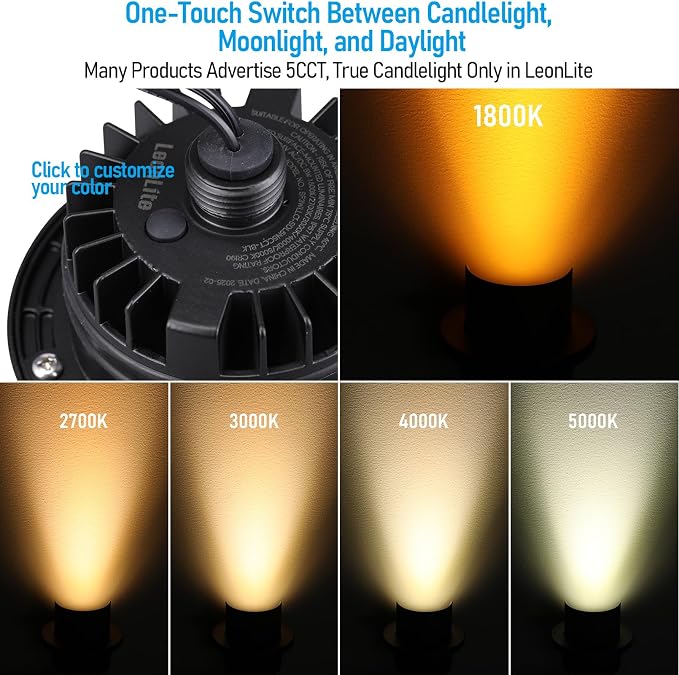 LEONLITE 6-Pack Dia.4 Inch 5CCT Well Lights Shielded Top Black | 12-24V AC/DC, CRI90, 1800K/2700K/3500K/4000K/5000K, Landscape LED In Ground Outdoor, Low Voltage Garden Landscaping, Aluminum