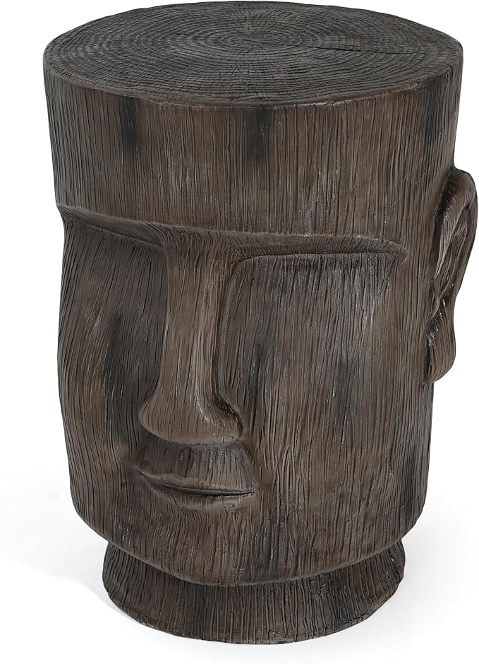 Merax 20" H Outdoor Side Table, Easter Island Moai Statue Pedestal End Table Stool for Home Patio Deck Sunroom Garden Balcony Yard Lawn, Light Grey