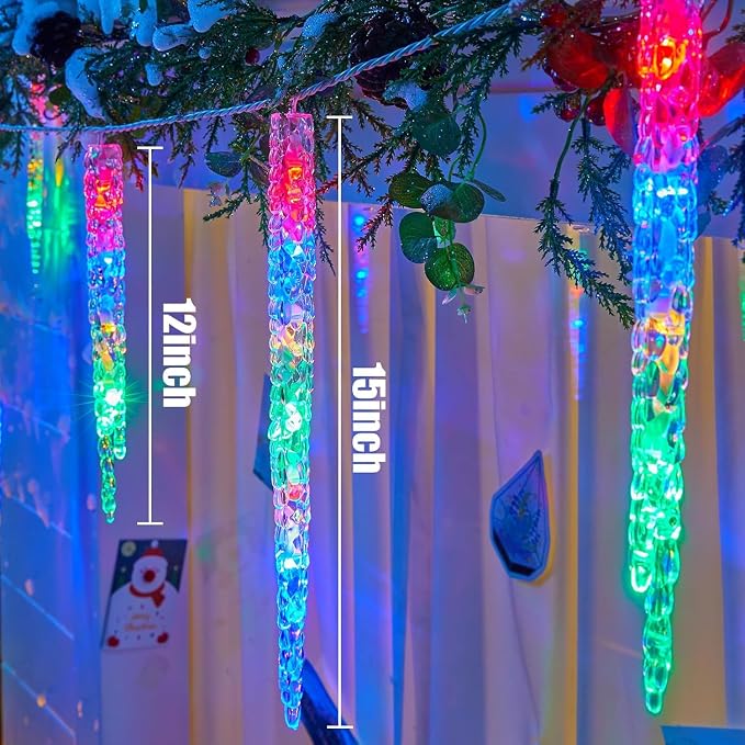 Brightown Icicle Lights Outdoor, 2 Pack Total 40ft 40 Tubes 200 LED Ice Shape String Lights, Connectable Hanging Christmas Decoration Lights for Tree Patio Roof Holiday Decor, Multicolor