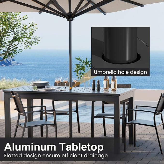 FansaFurn Aluminum Expandable Outdoor Dining Table, 3-Position Extensible Length Patio Dining Table for 4-10 Person, 91" L x 34" W All-Weather Dining Table for Garden Porch Deck, Grey