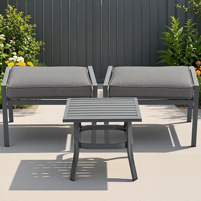 Outdoor Patio Furniture Set, 1 PCS Outdoor Coffee Table, 2 PCS Footstools,for Garden/Backyard/Porch, Grey