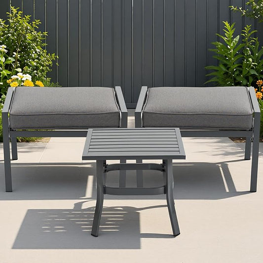 Outdoor Patio Furniture Set, 1 PCS Outdoor Coffee Table, 2 PCS Footstools,for Garden/Backyard/Porch, Grey