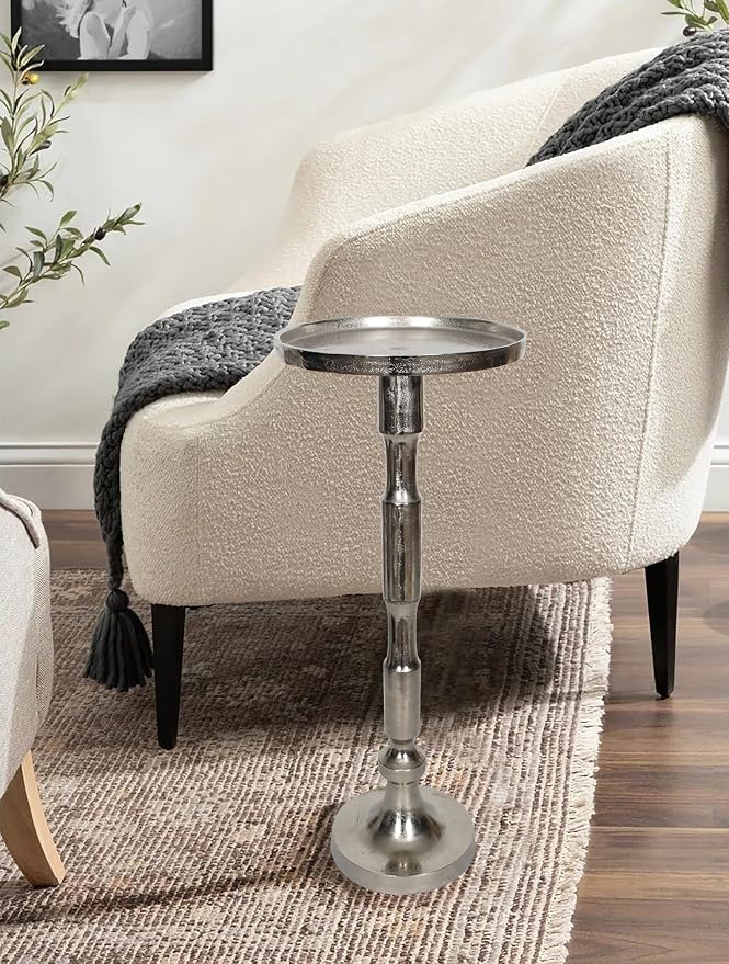 Outdoor/Indoor Side Table Aluminum 10 inch Top Diameter x 26 inch Height Patio Table Rustproof/Weather-Resistant Silver
