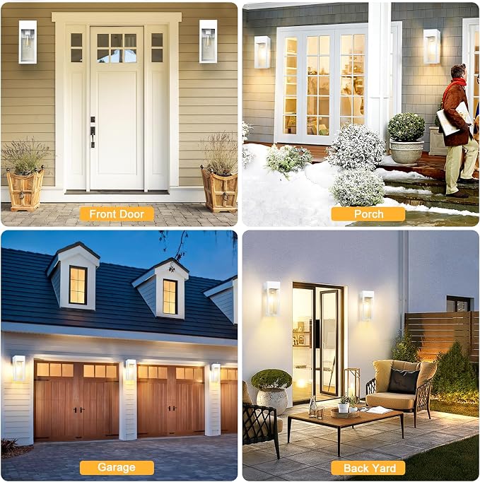 Porch Lights Outdoor Wall Sconce, Outdoor Light with GFCI Outlet, Waterproof Exterior Wall Lantern Light Fixtures, Anti-Rust Wall Lamp for Patio Doorway Garage- White, 1 Pack