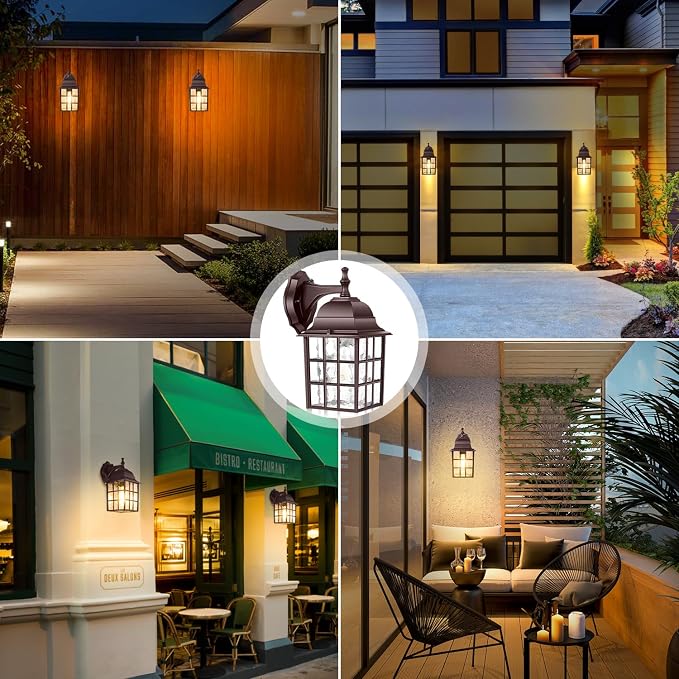 2-Pack Dusk to Dawn Outdoor Wall Light, Waterproof Exterior Wall Lantern Lighting Fixtures with Photocell Sensor, Brown Modern Outside Wall Sconce with E26 Base for House Porch Garage