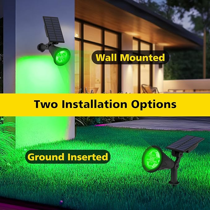 T-SUN Green Solar Lights Outdoor Waterproof,Solar Spotlight Outdoor,1 Pack | 4 LEDs, 2 Lighting Modes, IP65 Waterproof Dusk to Dawn Solar Lights for Tree, Patio, Yard, Garden, Driveway, Pool Area