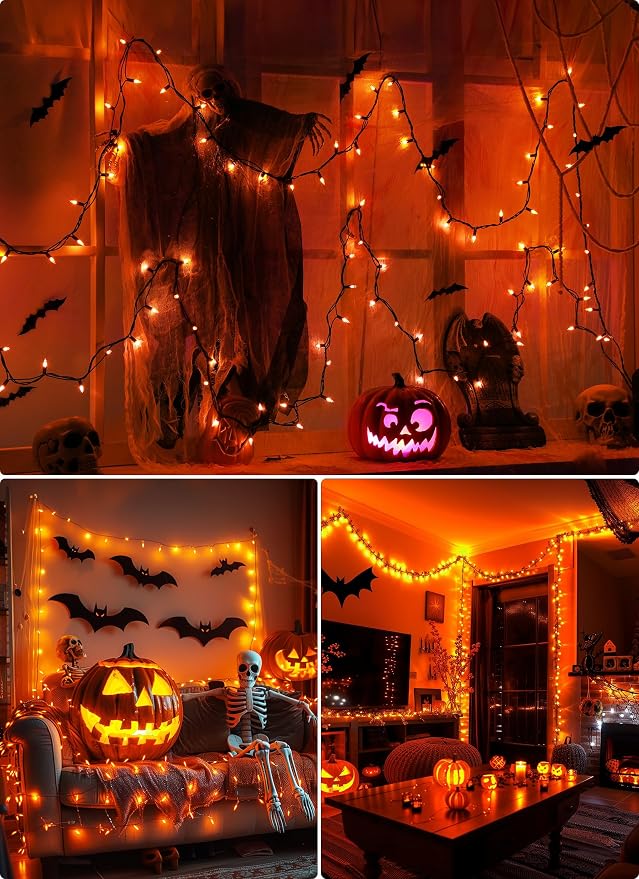 Brightown Orange Halloween Mini Lights, 50 Count 10 Feet Mini String Lights | Incandescent Bulb Connectable Halloween Lights for Haunted House Ghost Party Holiday Window Indoor Outdoor Decoration