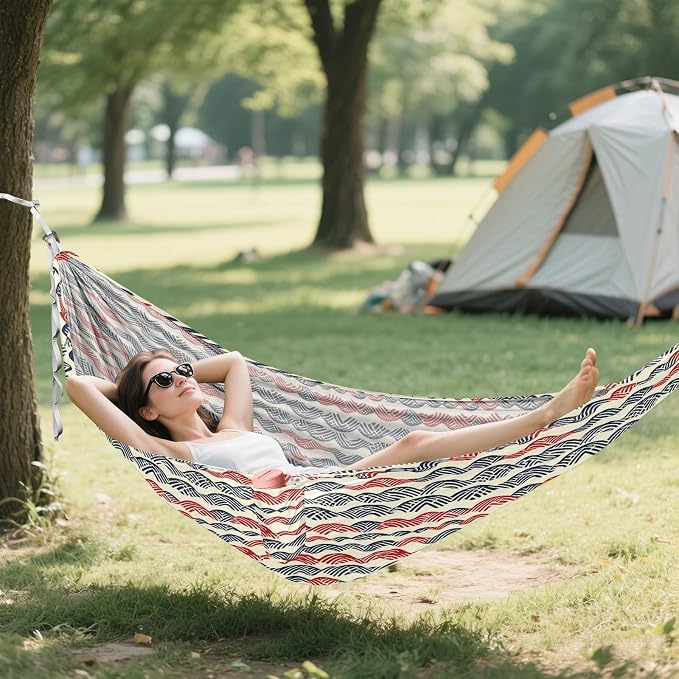 American Flag Retro Outdoor Hammock Rope Hammock for Outside Patio Garden