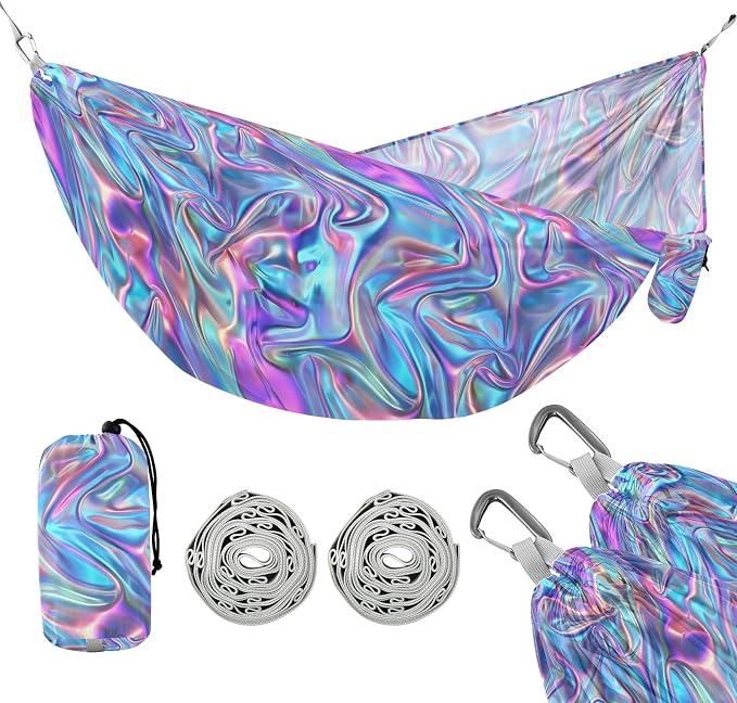 Camping Hammock Outdoor Hammocks for Outside Holographic Patterns Beach Trees Portable Lightweight with Pockets Tree Straps Indoor