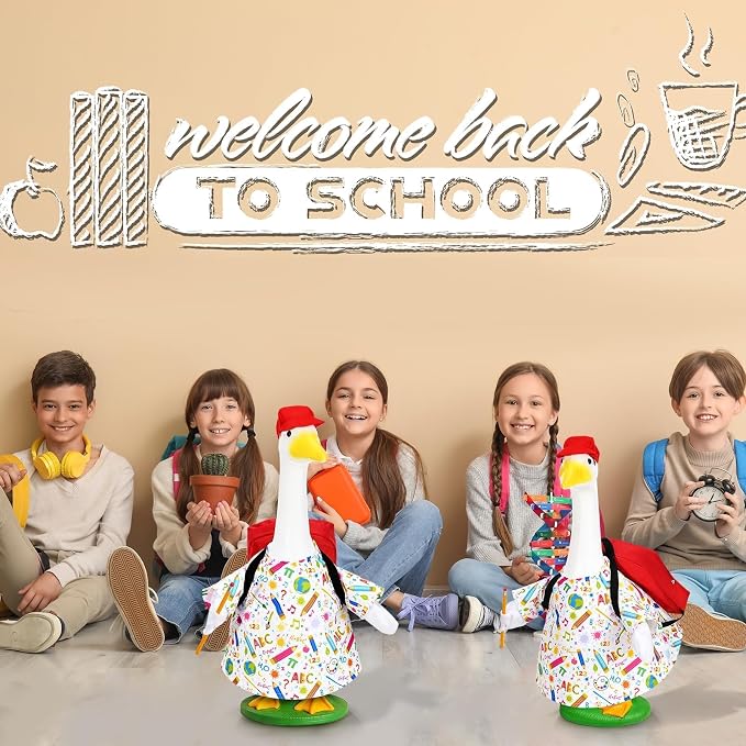 JcHrmers Back to School Porch Goose Outfits School Lawn Geese Clothes Fits 23" Cement Plastic Goose Statue for Classroom Outdoor Garden Yard Patio Decor