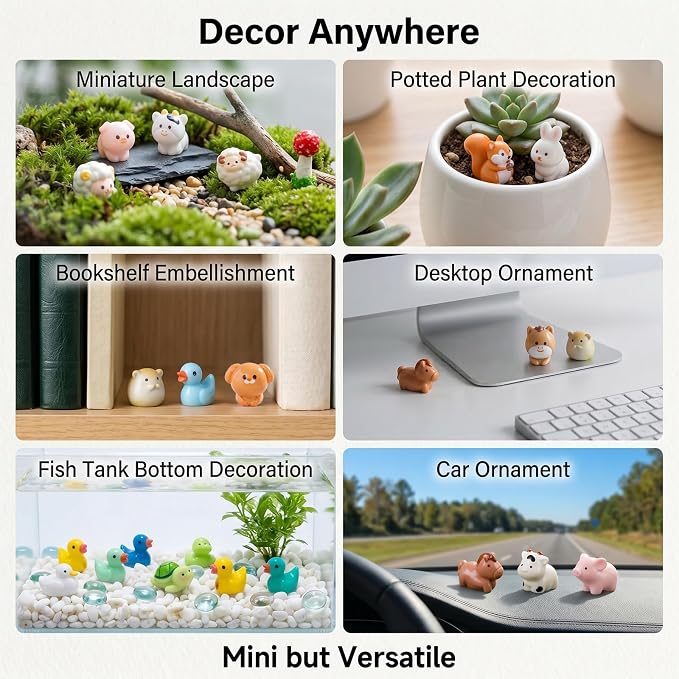 Zerobe 40Pcs Mini Farm Animal Figurines: Resin Fairy Garden Accessories | 40 Unique Resin Farm Animal Figurines: Small miniature garden figurines for DIY crafts, terrarium decor & mini displays.