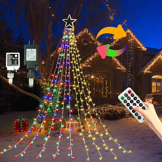 Christmas Decorations, Outdoor Christmas Lights, 320 LED Outdoor Christmas Tree String Lights with Star Toppers [8 Modes& Waterproof] for Xmas New Year Holiday Decor