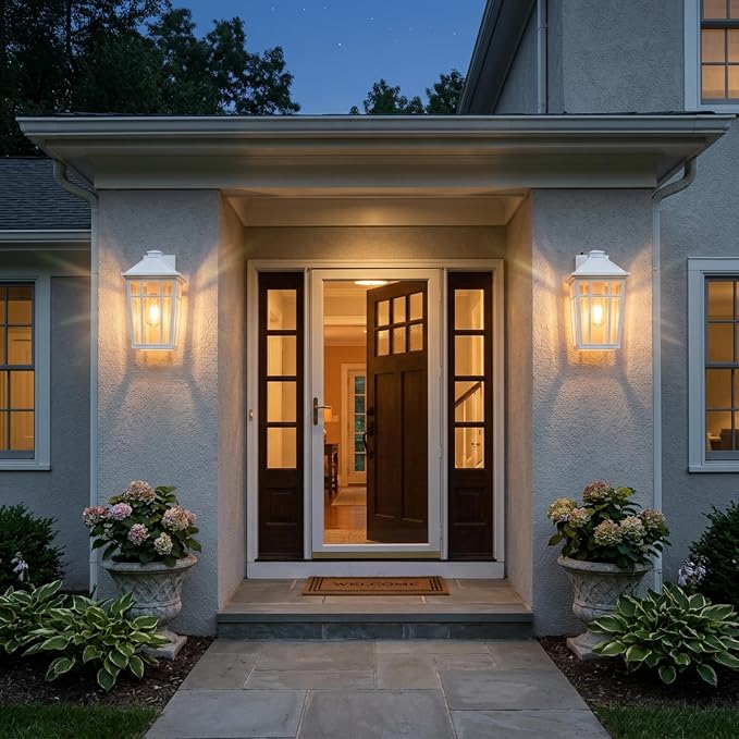 Darkaway Dusk to Dawn Outdoor Wall Lights for Porch,Seeded Glass,1 Pack | 14inch Exterior Lighting Fixtures Wall Mount, Open-bottom Design White Porch Lights for House Patio Hallway Garage