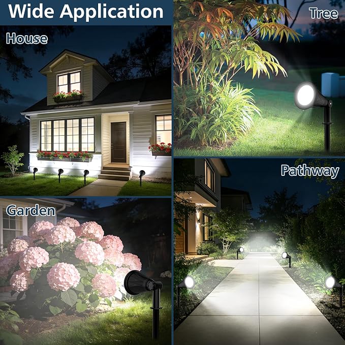 T-SUNUS Christmas Solar Powered LED Spot Light White 6000K, Separated Panel with 9.8ft Cable IP65 Waterproof Spotlights Outdoor Landscape Garden Lights for Flag Patio Yard Driveway Halloween 2 Pack