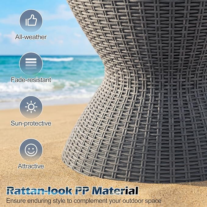 LDAILY Outdoor Cooler Bar Table, 8 Gallon Outdoor Patio Cooler Table with Rattan Style Patio, Drain Plug, Adjustable Height, All-Weather Ice Bucket for Poolside, Beer and Wine Cooler(Grey)