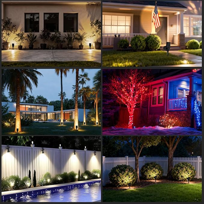 T-SUN Solar Spot Lights Outdoor Waterproof, Natural White, 2 Pack | 4 LEDs, 2 Lighting Modes, IP65 Waterproof Dusk to Dawn Solar Lights for Tree, Patio, Yard, Garden, Driveway, Pool Area